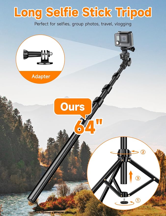 Phone Tripod, 71" Portable Cellphone Tripod Stand with Remote | Camera Stand for iPhone with Phone Holder, Compatible with Camera iPhone/Android Smartphone/Gopro - Image 7