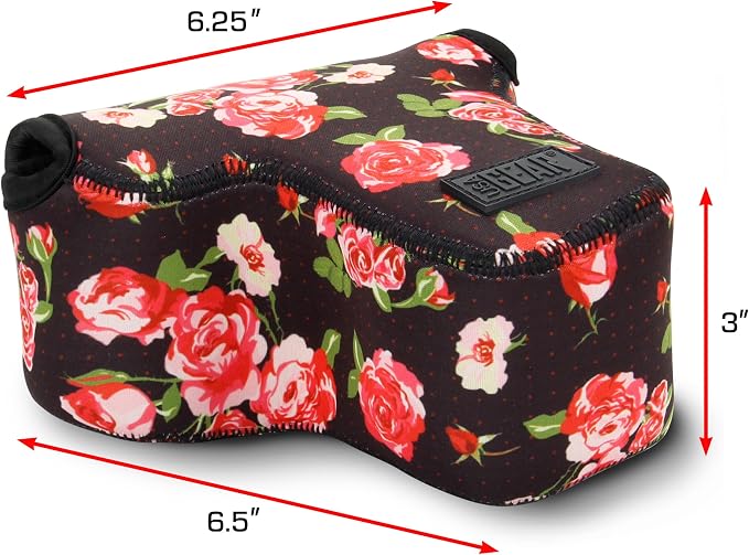 USA Gear Camera Sleeve (Medium) for Compact SLRs Compatible with Canon EOS R100 Nikon Z30 Sony ZV-E10, and more - Padded Neoprene DSLR Case with Zipper Accessory Pocket & Belt Loop (Floral) - Image 2