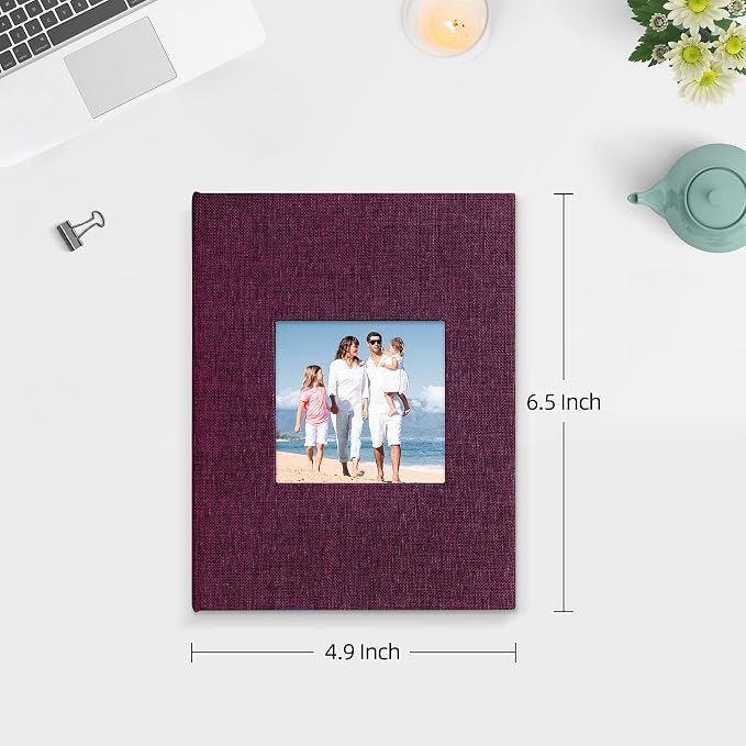 Mublalbum 2 Pack Small Photo Album 4x6, 52 Pockets, Linen Cover,Purple | Linen Cover with Display Window, 52 Vertical Pockets, Portable Mini Picture Book for Artwork Postcards, Picture Storage - Image 2