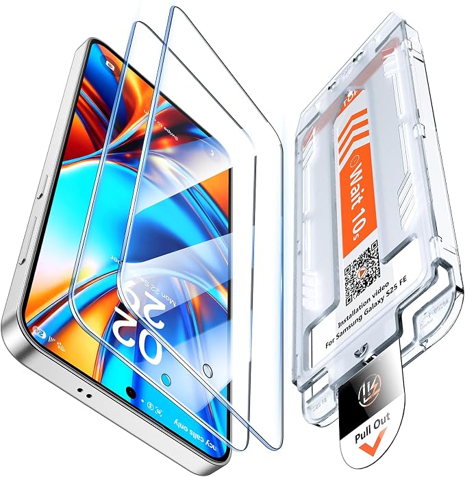 LK 2 Pack for Samsung Galaxy S25 FE Screen Protector [Auto-Dust Removal] | Fingerprint Unlock, 0 Bubble, 9H Tempered Glass Laptop Screen Protector S25 FE, Scratch-Resistant, HD Clear, Easy Install by LK