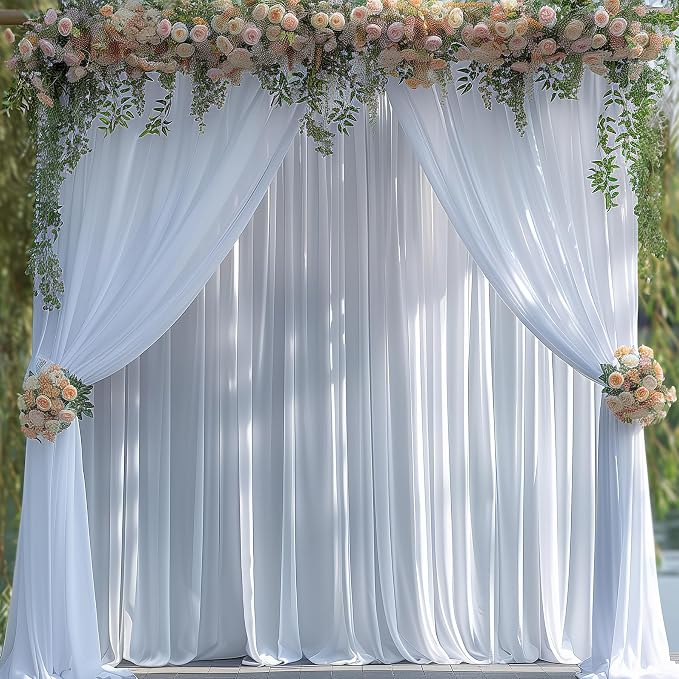 ESGOTBME 20x10ft Wrinkle Free White Backdrop Curtain for Parties Soft Fabric Drapes Wedding White Curtain Backdrop for Birthday Party Decorations Background for Photography 5x10ft, 4 Panels - Image 8