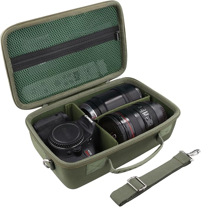 Hard Case for Canon EOS Rebel T7/T100/R50/R100 DSLR Camera with Lens | Fits for Canon T7/T100/R50/R100/R5/R6 V//R6 Mark II DSLR Camera and Lens, With Shoulder Strap, Protective Case, Army Green - Image 2