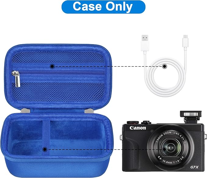Canboc Camera Case for Canon PowerShot G7 X Mark III/ G7X Mark II, Blue | For SX740/ SX730/ G7X3 Carrying Point and Shoot Camera Bag, Zipper Mesh Pocket fits USB Cable, Batteries - Image 2