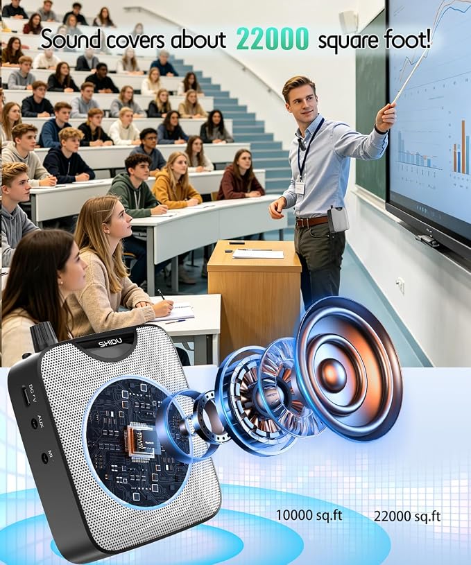 SHIDU 35W Voice Amplifier for Teachers Bluetooth Wireless Lavalier Mic | Portable Microphone and Speaker, Power Voice Amplifier Personal Clip on Microphone System for Tour Guides Fitness Instructors - Image 2