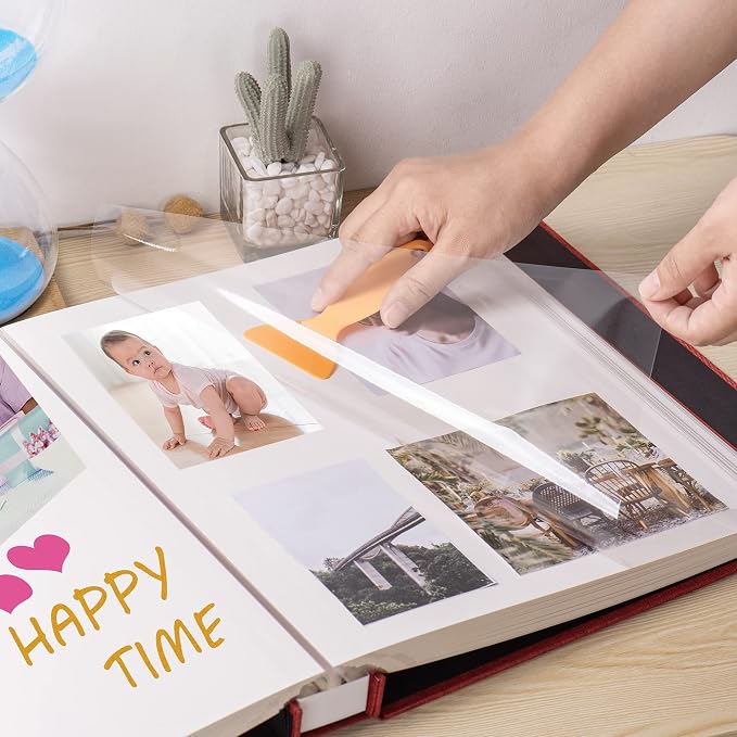Super Large Photo Album Self Adhesive Scrapbook Album for 4×6 5×7 8×10 10×12 or Bigger Pictures DIY Magnetic Linen Cover Album 80Sheets/160Pages DIY Photo Album(Red) - Image 3