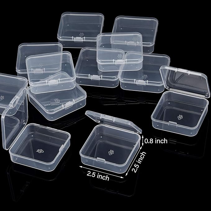SATINIOR 12 Pack Clear Plastic Beads Storage Containers Box with Hinged Lid for Beads and More (2.52 x 2.52 x 0.79 Inch) - Image 2