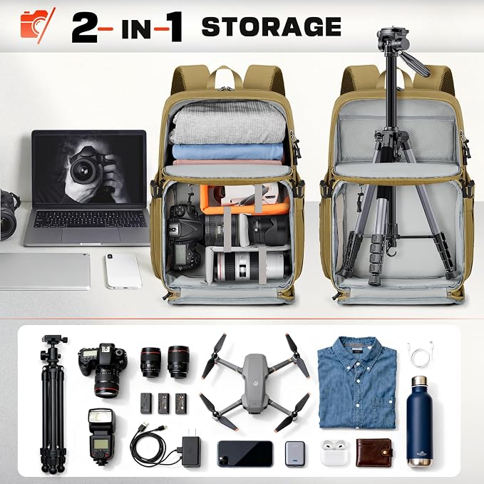 RAINSMORE Camera Backpack, DSLR/SLR/Mirrorless Camera Bag for Photographers | 15.6 Inch, Waterproof Tactical Photography Backpack Case, with Rain Cover & Tripod Holder - Image 7