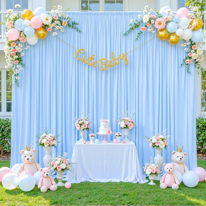 10x10 Baby Blue Backdrop Curtain for Baby Shower Parties Wrinkle Free Light Blue Curtains Backdrop Drapes Fabric Decoration for Birthday Party Photography 5ft x 10ft,2 Panels - Image 2