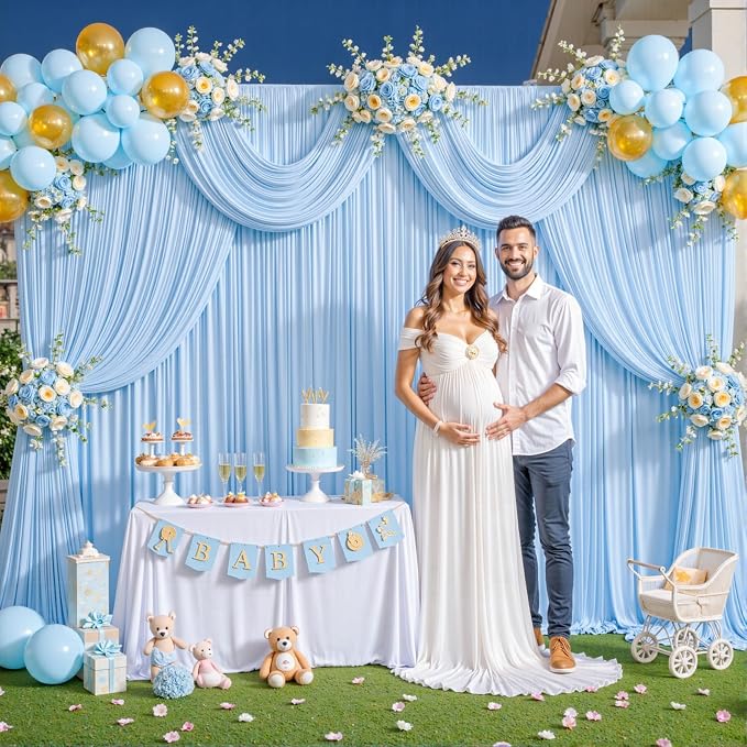 Baby Blue Backdrop Curtain for Baby Shower Parties Wrinkle Free Light Blue Curtains Backdrop Drapes Fabric Decoration for Birthday Party Photography 5ft x 7ft,2 Panels - Image 3