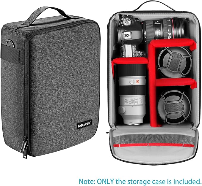 NEEWER NW140S Waterproof Camera and Lens Storage Carrying Case | 8.7"x5.9"x12.6", Soft Padded Bag, Compatible with Canon Nikon Sony DSLR, 4 Lens or Flash, Trigger, Battery Accessories (Grey) - Image 4