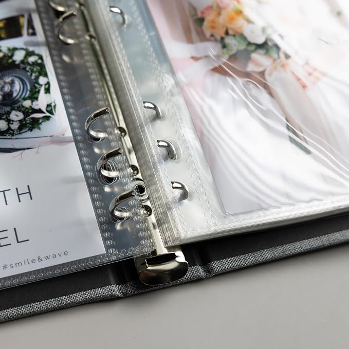 Photo Album For 2X6 Photo Booth Slip In Strips And 4X6 Pictures - 6 Ring Notebook Binder With 20 2 By 6 Sleeves - Fits 80 Photobooth Prints (SIMPLE GREY - LINEN HARDCOVER, 4X6) - Image 7