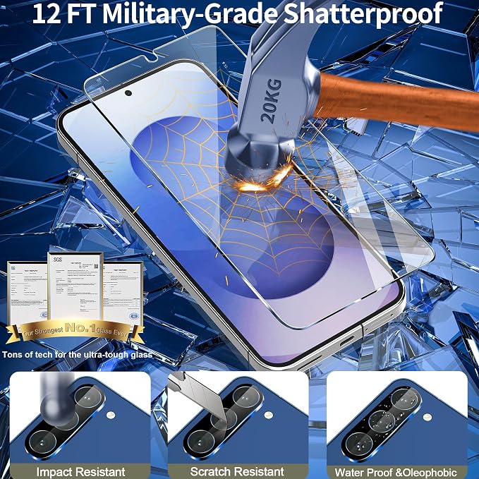 Samcorn [3+3 Pack Pack Galaxy A17 5G Screen Protector, HD Clear Tempered Glass, Fingerprint Unlock, 3D Curved, Scratch Resistant, No Bubble for Samsung Galaxy A17 5G Glass Screen Protector - Image 5