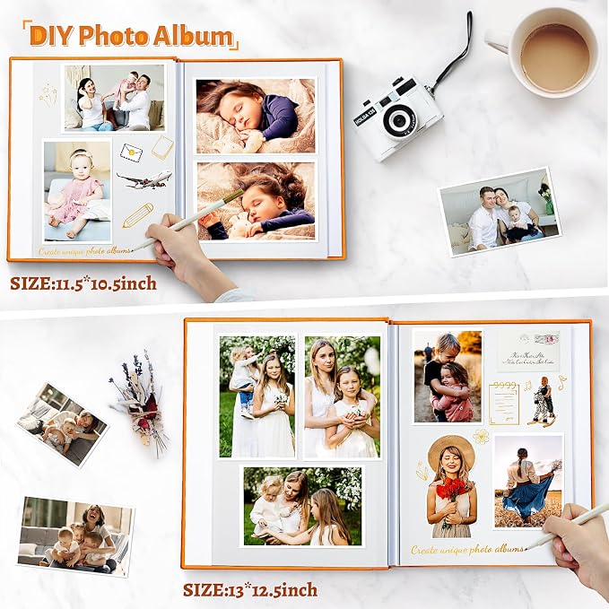 Artfeel Photo Album Self Adhesive Scrapbook,60 Pages Large Photo Book for 4x6,5x7,8x10 Pictures,DIY Album for Baby Wedding Family Travel Birthday,with Metallic Pen and Scraper - Image 3