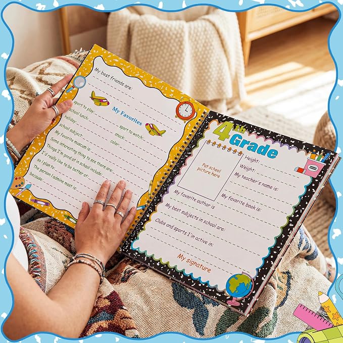 Motipuns School Memory Book Photo Album for Kids, Composition Notebook | School Years Keepsake Book Album Scrapbook from Preschool Through 12th Grade with 14 Pocket for Storage Portfolio Pictures - Image 6