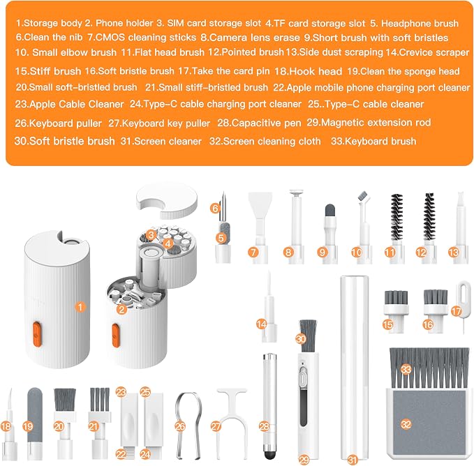 GK GAMAKAY 33 in 1 Multifunctional Cleaning Kit for Electronic Devices | Keyboard Cleaning Brush, Headphones Cleaner Kit for AirPods, Multi-Tool for Cleaning Laptop Earbuds Camera Cellphones (White) - Image 2