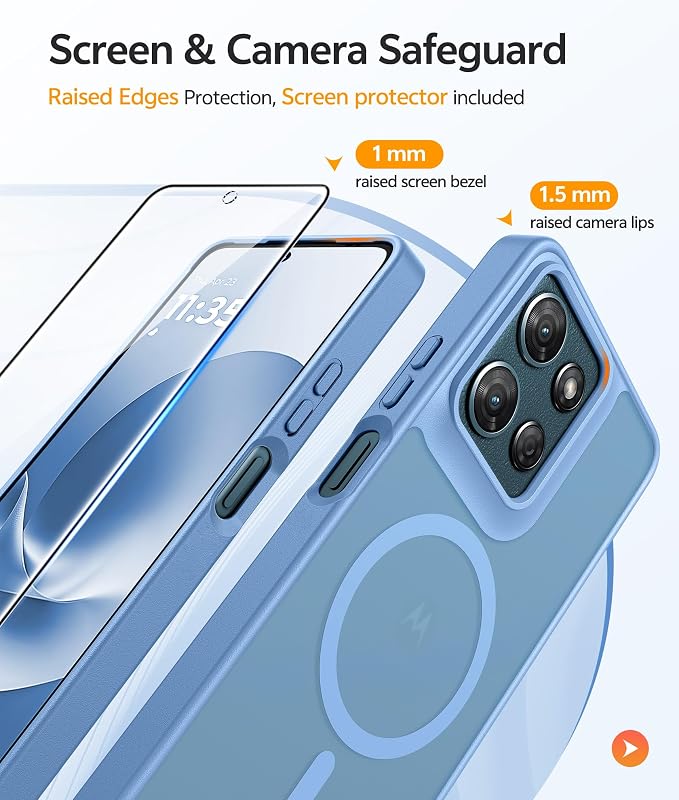 FNTCASE for Moto G Play 2026 / G 2026 / G 2025 Phone Case, Screen Protector | Translucent Matte Magnetic Back, 14FT Military Grade Drop Protection, Shockproof Protective Phone Cover, Light Blue - Image 4