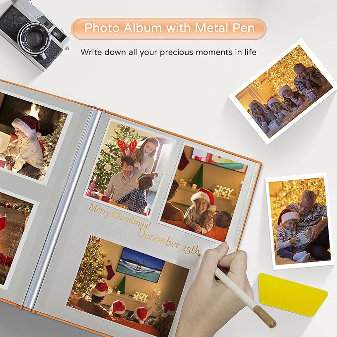Popotop Large Photo Album Self Adhesive 4x6 5x7 8x10 Scrapbook Album DIY Picture Book,Gifts for Mom,Family Baby and Wedding,with Metal Pen and Plastic Board - Image 5