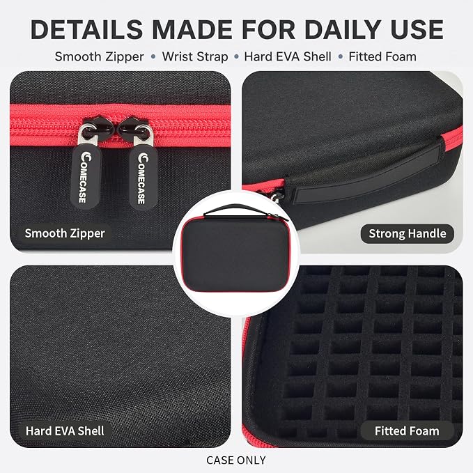 Comecase USB Flash Drive Case, Holds 85 USB Drives and 25 SD Cards | Pre-Cut Foam Stores 85 USB & 25 SD Cards; EVA Hard Shell, Black+Red Zipper, X-Large, Case Only - Image 6