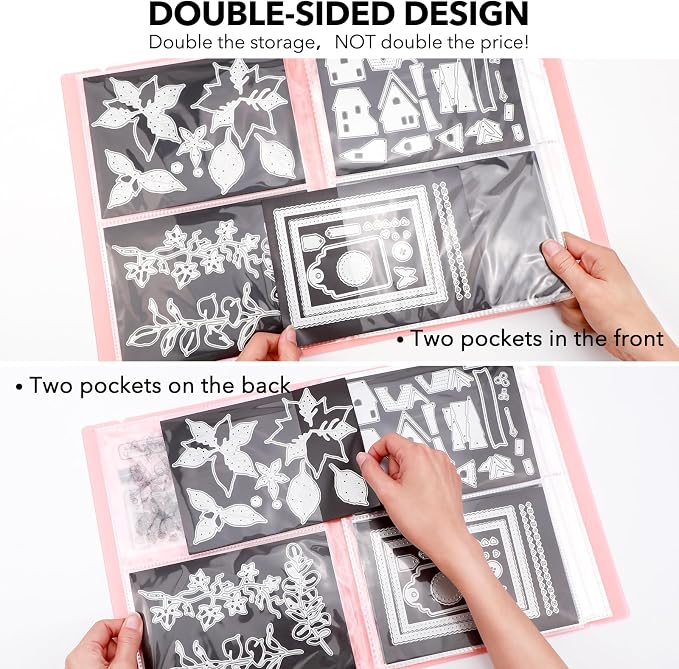 2 Pack Large Sticker Photo Storage Album, Stamp & Cutting Dies Storage Book Organizer Folder for Cards Storage DIY Scrapbooking Card Making Supplies 20 Pages 80 Pockets/Pack (Clear + Orange) - Image 6