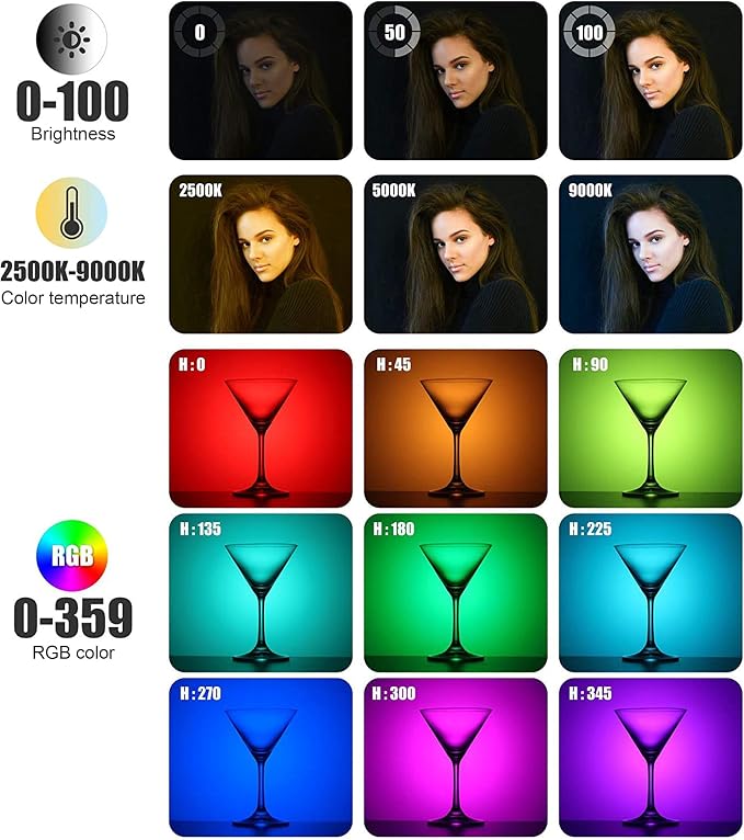 ENEGON RGB Selfie Light, 360° Full Color RGB Video Light with 24 Effects, 78 LED 2000mAh Rechargeable CRI 95+ and 2500K-9000K CCT, Portable Clip on Light for Phone/Tablet/Laptop/Streaming - Image 3