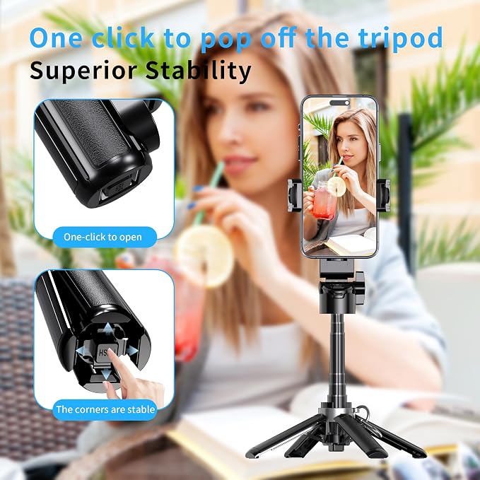 Mini Selfie Stick Tripod Stand for iPhone ，6-Section Adjustable Height Extension (12-42cm)，10 Meter Remote One Click Control ，Suitable for Travel/Live Streaming/Outdoor Multiple Scenes - Image 4