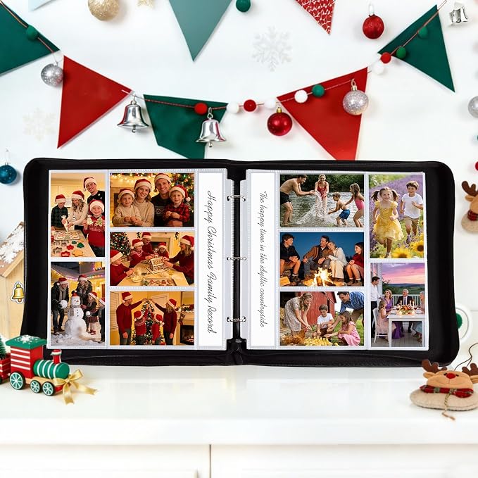 Zippered Binder Photo Album 4x6 – 20 Pack 4x6 Page Protectors in Leather Wallet, Holds 200 Horizontal & Vertical Photos, Large Capacity Photo Albums Book for Family Wedding Anniversary Baby, Black - Image 7