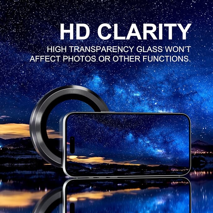 Choiche for iPhone 17 Pro/iPhone 17 Pro Max Camera Lens Protector | Ultra HD, 9H Tempered Glass Camera Cover Screen Protector Metal Ring Decoration Accessories (Black) - Image 5