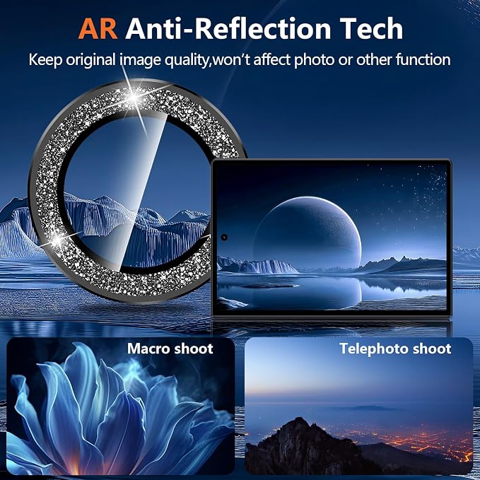 for Samsung Galaxy Z Fold 8 Camera Lens Protector, Individual Metal Ring Tempered Glass Lens Cover, [Strong Adsorption] Scratch Resistant Ultra-Thin HD Clear Lens Cover,1 Set-BlackSparkly - Image 3
