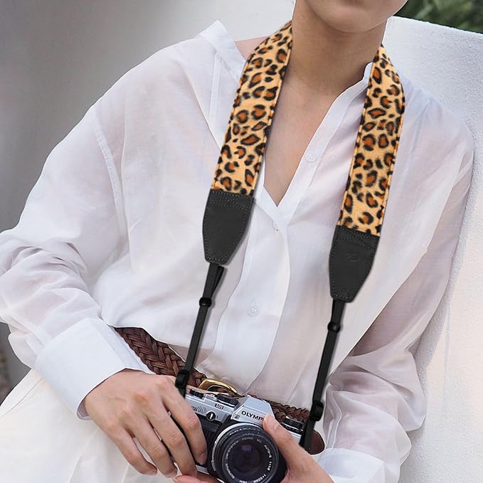 Padwa Lifestyle Leopard Velvet Camera Strap - 2" Double Layer Full Grain Cowhide Leather Head Camera Straps for Photographers,Unique Soft Velvet Fabric with Quick Release fits all Cameras - Image 7