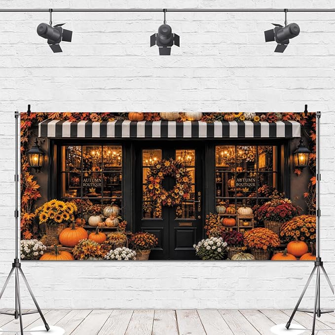 Fall Pumpkin Store Backdrop 20x10ft Autumn Boutique Harvest Pumkin Photography Background Vintage Fall Fall Festival Thanksgiving Family Party Decorations Banner Vinyl by Leowefowa