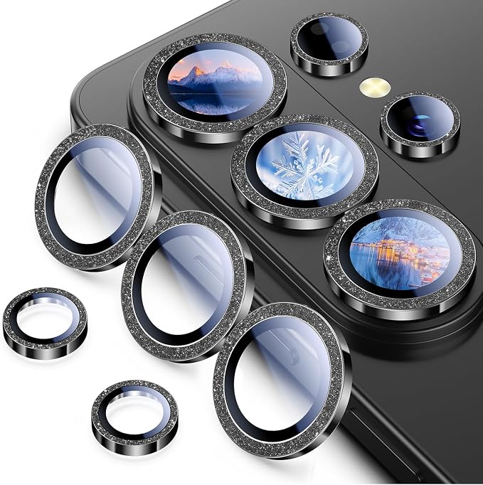 Uyiton for Samsung Galaxy S26 Ultra Camera Lens Protector, Unique Design | Case-Friendly, Ultra-Thin, Military-Grade Sapphire Glass with Aluminum Metal Rear Camera Screen Cover, Glitter Black by Uyiton