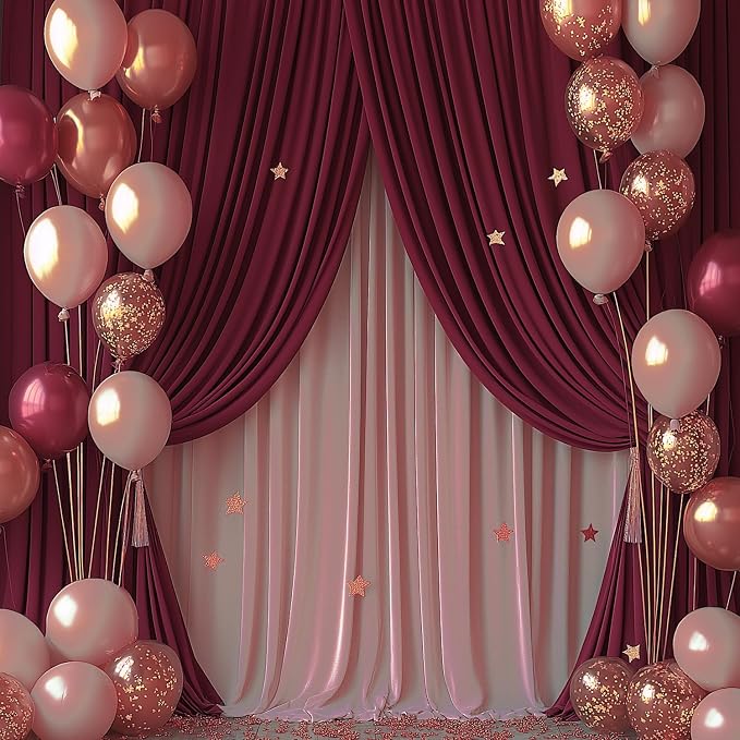 ESGOTBME 10x10ft Wrinkle Free ‌Burgundy Backdrop Curtain for Parties Soft Fabric Drapes Wedding ‌Curtain Backdrop for Birthday Party Decorations Background for Photography 5x10ft, 2 Panels - Image 9