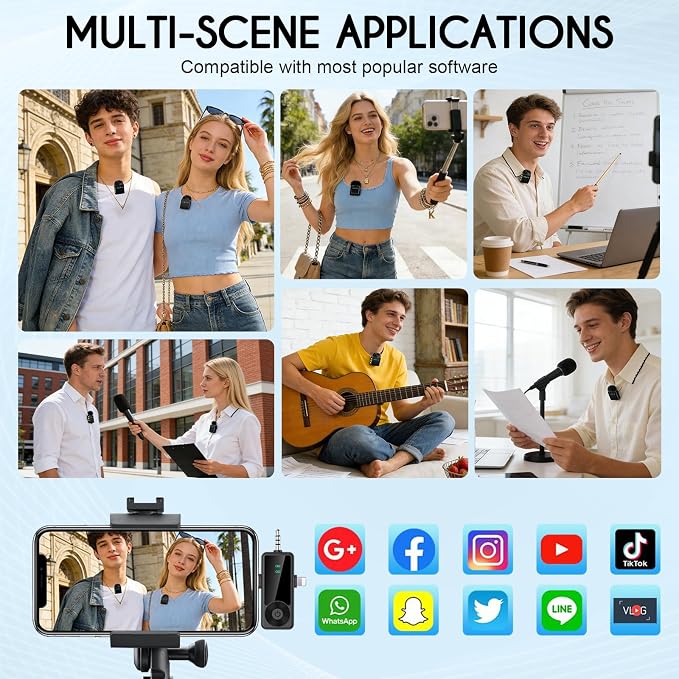 Mini Wireless Microphone for iPhone/Android/Camera, Noise Reduction | 3-in-1 Receiver, 2-Pack 20-Hour Battery Life Mini Lavalier Mics for Podcast, Content Creators, Recording, Vlogging, Streaming - Image 7