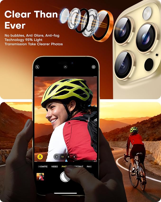 TOCOL for iPhone 14 Pro Max Camera Lens Protector/iPhone 14 Pro Camera Lens Protector Tempered Glass HD Individual Scratch Resistant Cover Accessories Case Friendly 2 Pack（Orange） - Image 5