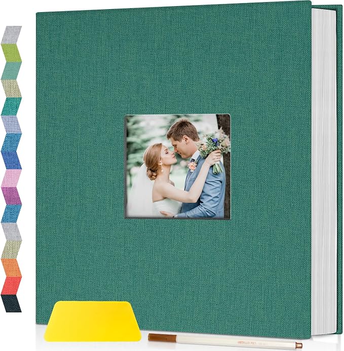 Popotop Photo Album Self Adhesive with Picture Display Window,40 Pages DIY Scrapbooking Supplies Kit for 4x6 8x10 Picture,Linen Cover Memory Book for Baby Wedding, with Scraper and Metallic Pen by Popotop