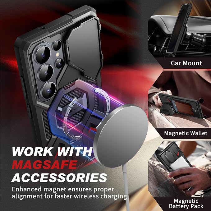 TONGATE Magnetic Stand for Samsung Galaxy S26 Ultra Case, Compatible with Magsafe, [Camera Cover & 2 Front Frames][Military Drop Protection]S26 Ultra Case Built-in Screen Protector & Belt Clip,Black/P - Image 4