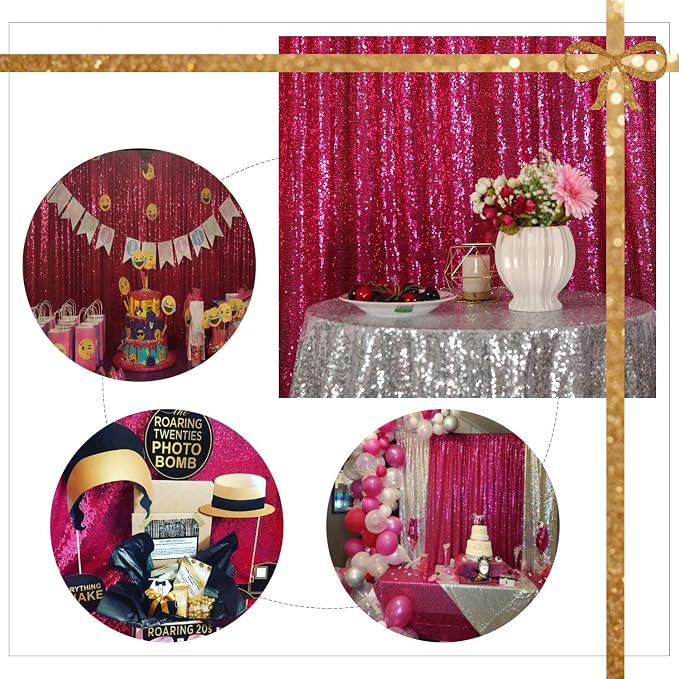 Poise3EHome 8FT x 10FT Sequin Photography Backdrop Curtain for Party Decoration, Hot Pink - Image 5