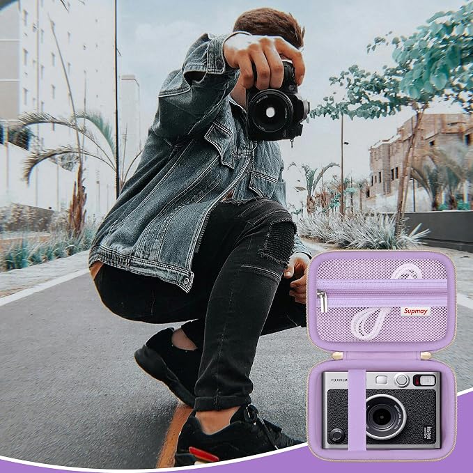 Carrying Case Compatible with Instax Mini EVO Instant Camera, INSTAX MINI EVO Camera Storage Holder Travel Bag with Mesh Pocket for Photos, USB Cables, Film, Purple - Image 7