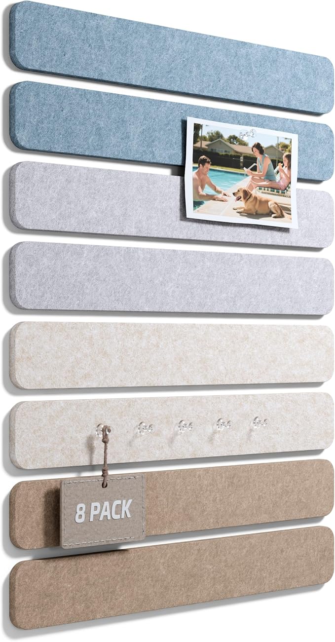 Fluxynara 13" x 2" Felt Wall Panels, Coastal | 8-Pack Includes 50 Push Pins and Adhesive Tabs for Photos, Notes and Decor in Bedroom Doors, Home Office or Studios by FLUXYNARA