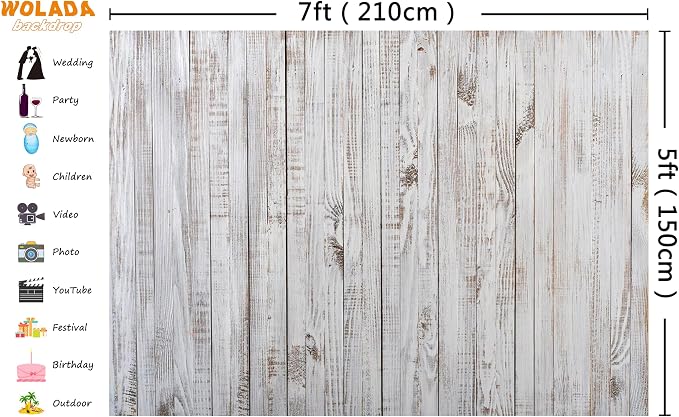 7x5FT Vintage Wood Backdrop Retro Rustic White Gray Wooden Floor Backdrops for Photography Kids Adult Photo Booth Video Shoot Vinyl Studio Prop 11890 - Image 3