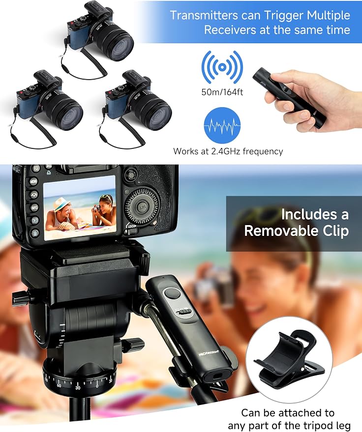 PROfezzion 164ft Remote Shutter Release Wireless for Panasonic Cameras | for Panasonic Lumix S9, G100D, L10, AAA Battery, Tripod Clip, 5 Shooting Modes, 2.4GHz frequency & 16 channels - Image 5