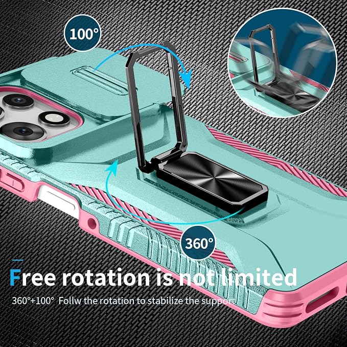 for Moto G Play 5G 2025 Case with Sliding Camera Lens Cover,HD Screen Protector,360° Rotating Ring Kickstand,AYMECL Military-Grade Shockproof Protective Cover for Motorola G Power 2025,Mint+Pink - Image 5