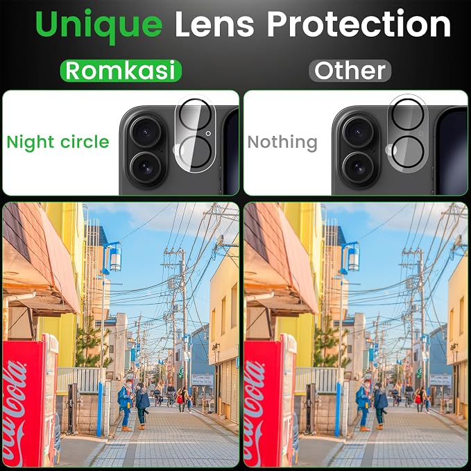 Romkasi 4 Pack Privacy Screen Protector for iPhone 16 6.1 Inch with 4 Pack Camera Lens Protector, Anti Spy Tempered Glass Film, Anti-Scratch, Touch Sensitive, Case Friendly - Image 5