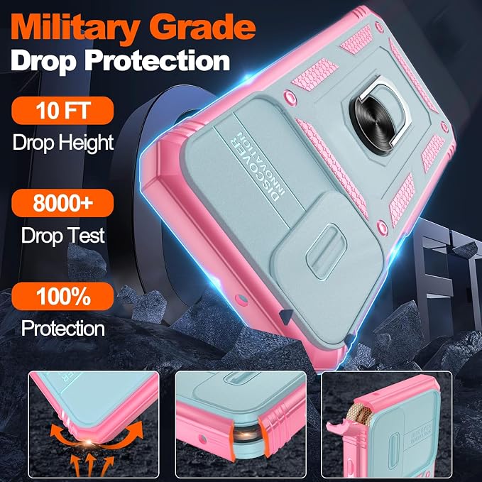 Gritup for Galaxy A23 5G Case Military-Grade Shockproof with Kickstand | (   ) with 2 PCS Screen Protector, Slide Camera Cover, Heavy Duty Funda para A 23 5G Cover, Green+Pink - Image 2