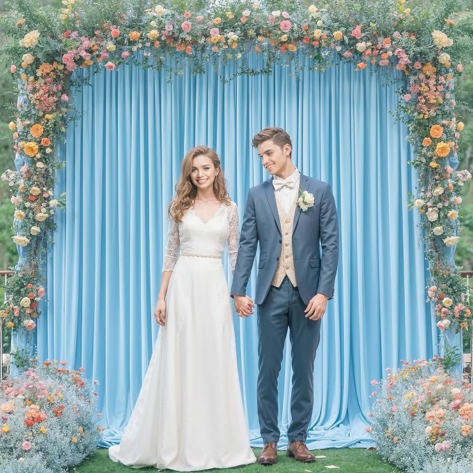 Blue Backdrop Curtains 6 Panels - Wrinkle-Free Light Blue Curtains Polyester Photography Drapes Photo Background for Baby Shower Birthday Party Decorations- 24 X10FT (Blue) - Image 8