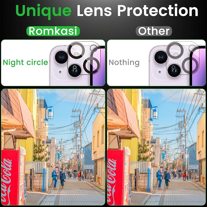 Romkasi 3 Pack Privacy Screen Protector for iPhone 14 Plus 6.7 Inch with 3 Pack Camera Lens Protector, Anti Spy Tempered Glass Film, Anti-Scratch, Touch Sensitive, Case Friendly - Image 5
