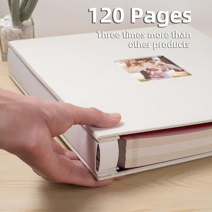 HoneyTolly Large Photo Album Self Adhesive, DIY Scrapbook Album for 600 Photos, 13"x12.6" 120 Pages Linen Cover Memory Book(White) - Image 5