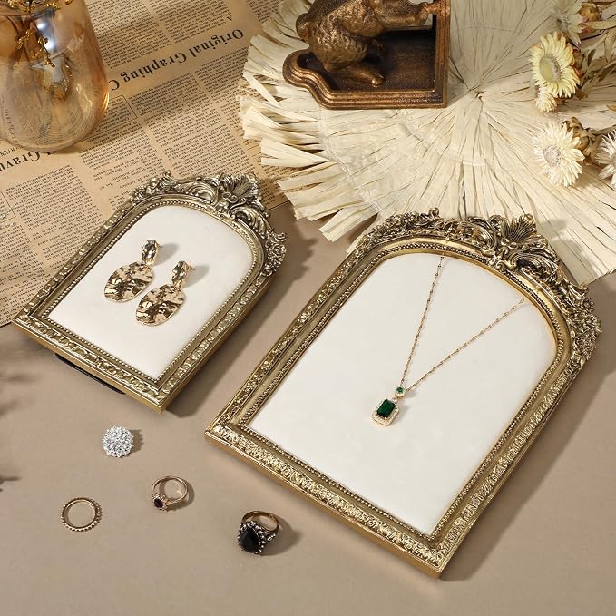 2pcs Gold Resin Jewelry Display Stand,Vintage Jewelry Holder Photo Frame Earring Holder,Velvet Necklace Tray Resin Jewelry Photography Props or Jewelry and Collectibles - Image 7
