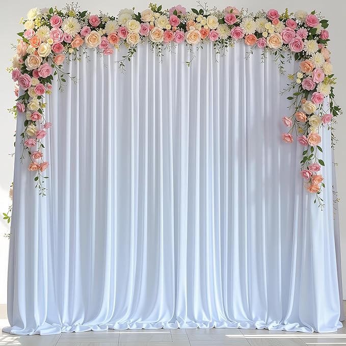 White Backdrop Curtain for Wedding Parties Backdrop Drapes 10x8FT | Wrinkle Free Polyester Curtain Backdrop White Draping Fabric for Backdrop Photoshoot Birthday Party Background,2 Panel 5x8FT by Wokceer