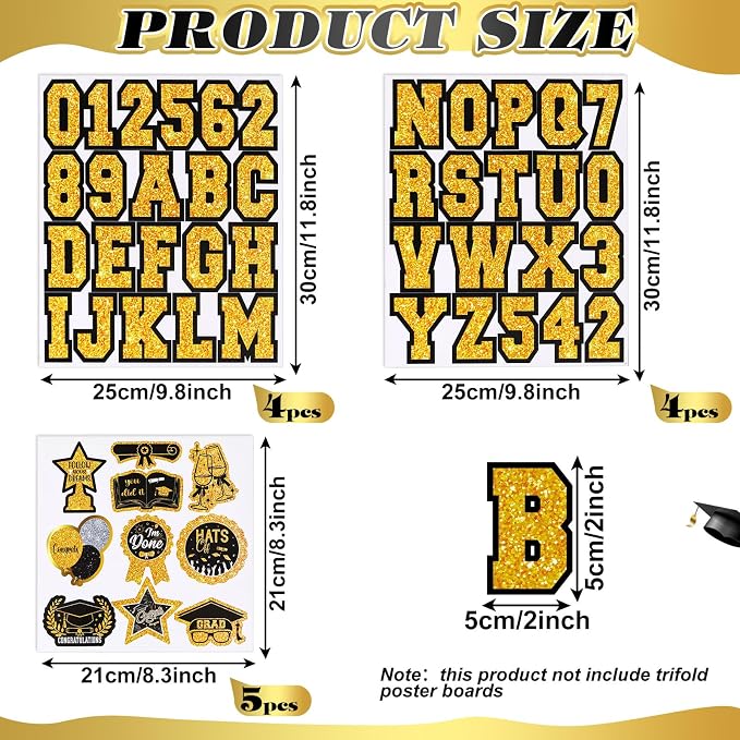 Glenmal 14 Sheets Graduation Photo Display Board Sticker Class of 2026 Black Gold Picture Display Stickers Accessories for 2026 Grad Party College Board Photo Frame Decor (12x10inch, 8.3x8.3inch) - Image 2